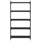 vidaXL Freestanding 5-Tier Bookcase – Engineered Wood and Metal Construction, Black Finish, Industrial Style, Ample Storage Space