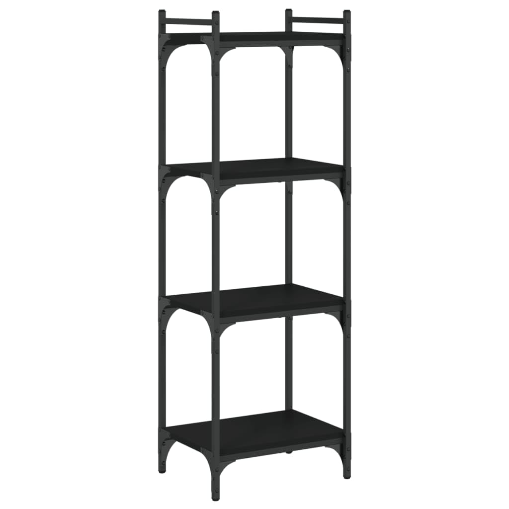vidaXL 4-Tier Black Bookcase - Engineered Wood and Metal Frame - Adjustable Feet for Stability - Industrial Style Home Decor Bookshelf