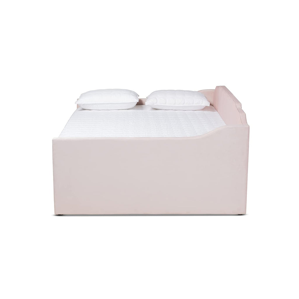 Baxton Studio Lennon Modern and Contemporary Pink Velvet Fabric Upholstered Full Size Daybed with Trundle