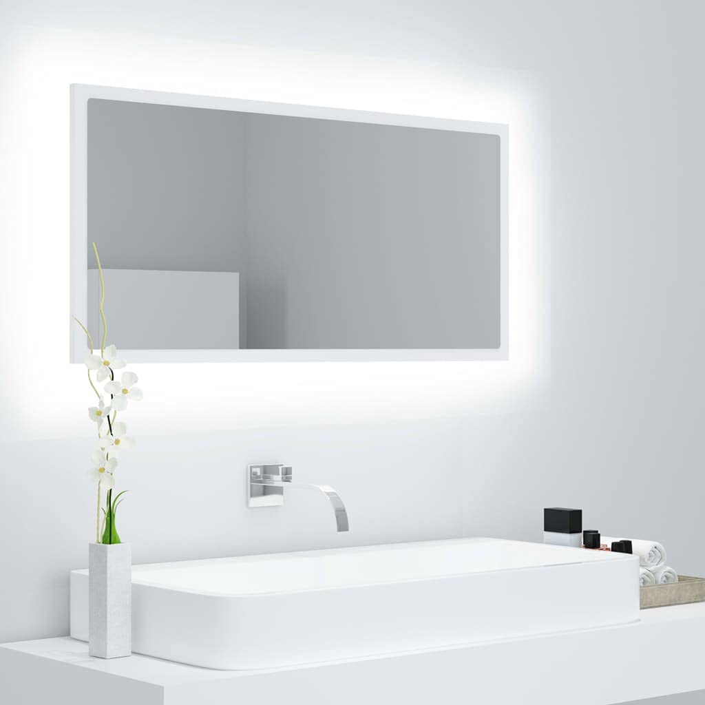 vidaXL LED Bathroom Mirror Home Vanity Unit Washroom Wall Furniture Interior Hallway Bedroom Laundry Room Dressing 35.4" White Acrylic