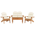 vidaXL Adirondack Style 4 Piece Patio Lounge Set, Solid Acacia Wood, Comprises of Chairs, Bench, Coffee Table with Cream White Cushions for Outdoor Garden