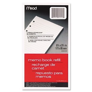 Mead Memo Book Refill 6 Ring 3 34X6 34 Pack Of 80 Sheets