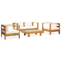 vidaXL Solid Wood Acacia Patio Lounge Set 4 Piece with Cushions Garden Outdoor Lawn Yard Terrace Balcony Wooden Sofa Furniture Cream