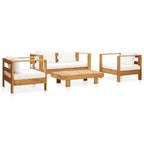 vidaXL Solid Wood Acacia Patio Lounge Set 4 Piece with Cushions Garden Outdoor Lawn Yard Terrace Balcony Wooden Sofa Furniture Cream