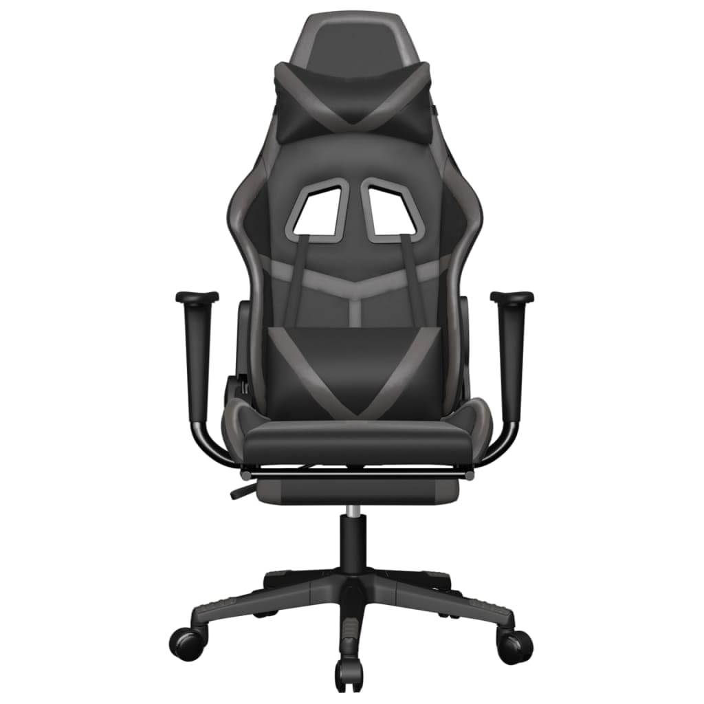 vidaXL Faux Leather Gaming Chair with Footrest, Black and Gray, Adjustable Backrest and Seating, Perfect for Intense Gaming Sessions, Lightweight and Convenient