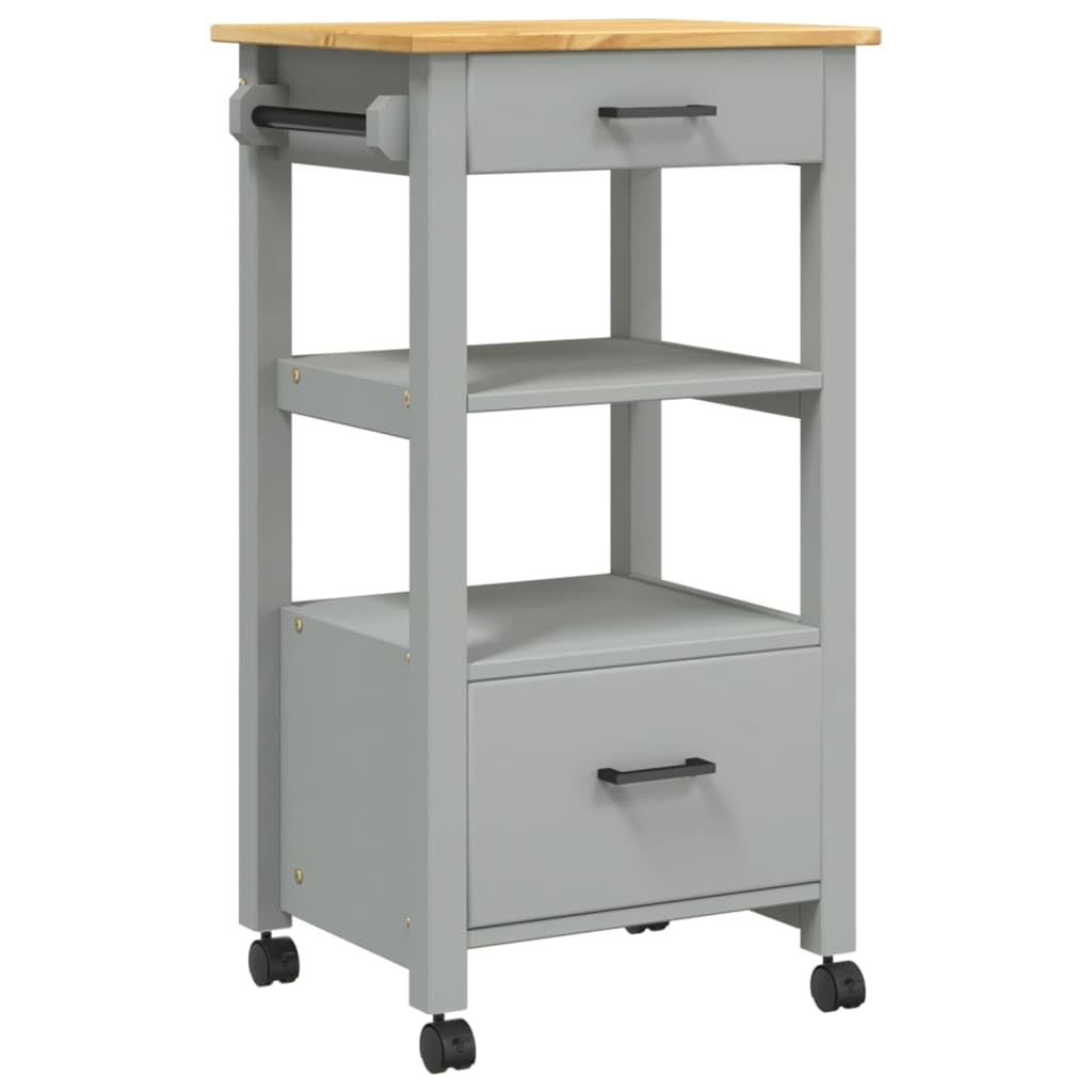 vidaXL Rolling Kitchen Trolley on Wheels - Solid Pine Wood with Ample Storage, Versatile Use for Kitchen/Bathroom/Living Room