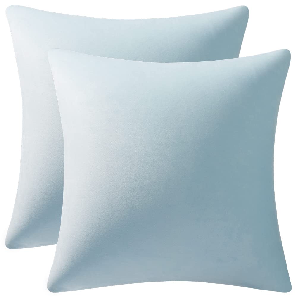 Dezene Throw Pillow Cases 18X18 Light-Blue: 2 Pack Cozy Soft Velvet Square Decorative Pillow Covers For Farmhouse Home Decor