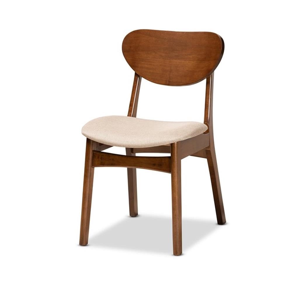 Baxton Studio Katya Mid-Century Modern Sand Fabric Upholstered and Walnut Brown Finished Wood 5-Piece Dining Set