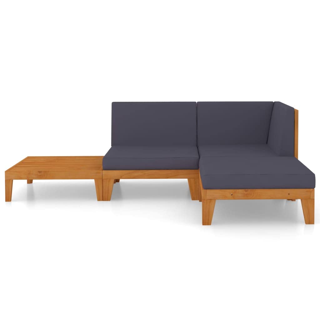 vidaXL Patio Lounge Set 4 Piece, Sectional Sofa for Outdoor, Patio Furniture with Cushions, Coffee Table, Scandinavian Style, Solid Acacia Wood