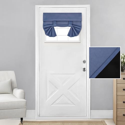 Homeideas 100% Blackout French Door Curtains, Privacy Small Door Curtains For Door Window, 26 X 20 Inch Door Shades For Front Door, Thermal Insulated Door Window Covering, (1 Panel, Stone Blue)