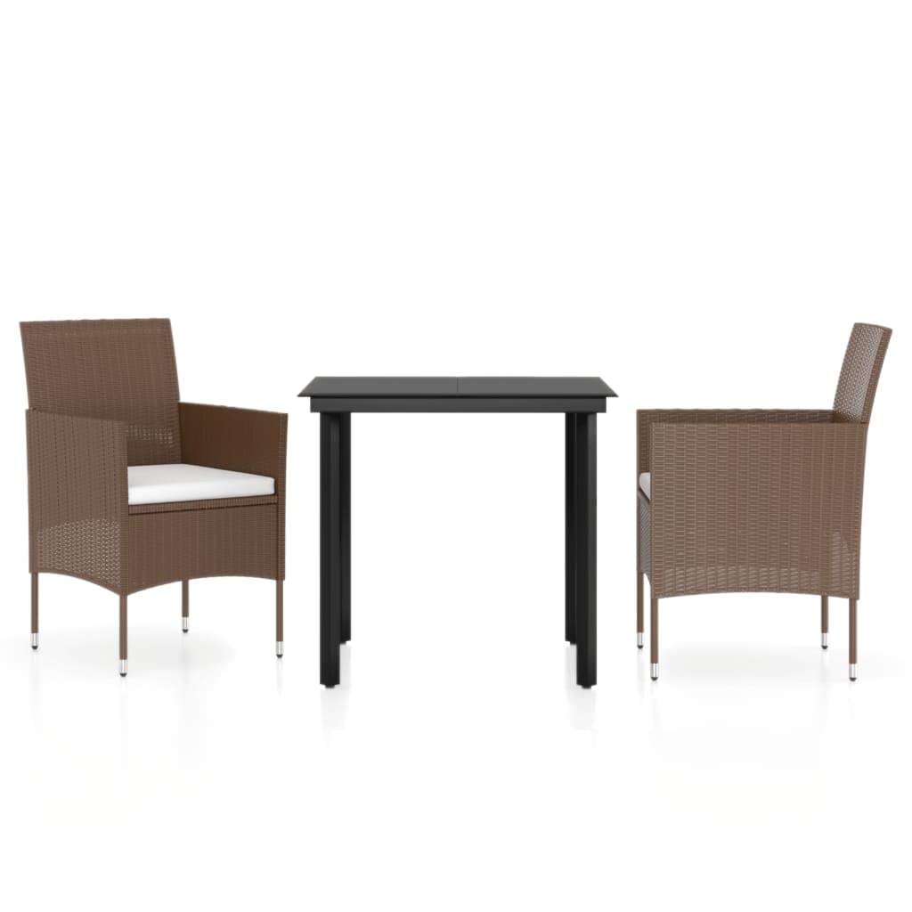 vidaXL Patio Dining Set 3 Piece with Cushions Garden Outdoor Lawn Yard Terrace Balcony Table and Chair Seat Seating Furniture Brown and Black