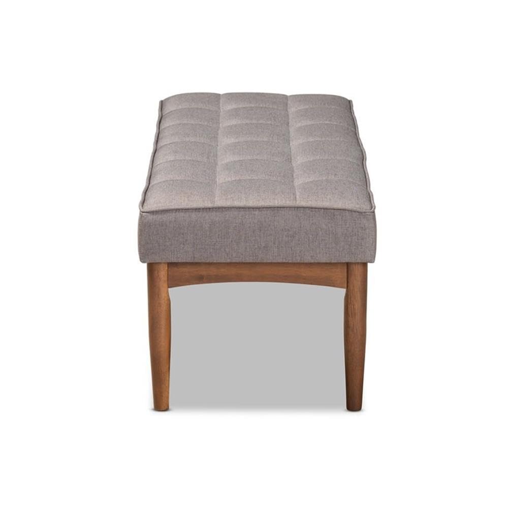 Baxton Studio Sanford Mid-Century Modern Grey Fabric Upholstered and Walnut Brown Finished Wood Dining Bench