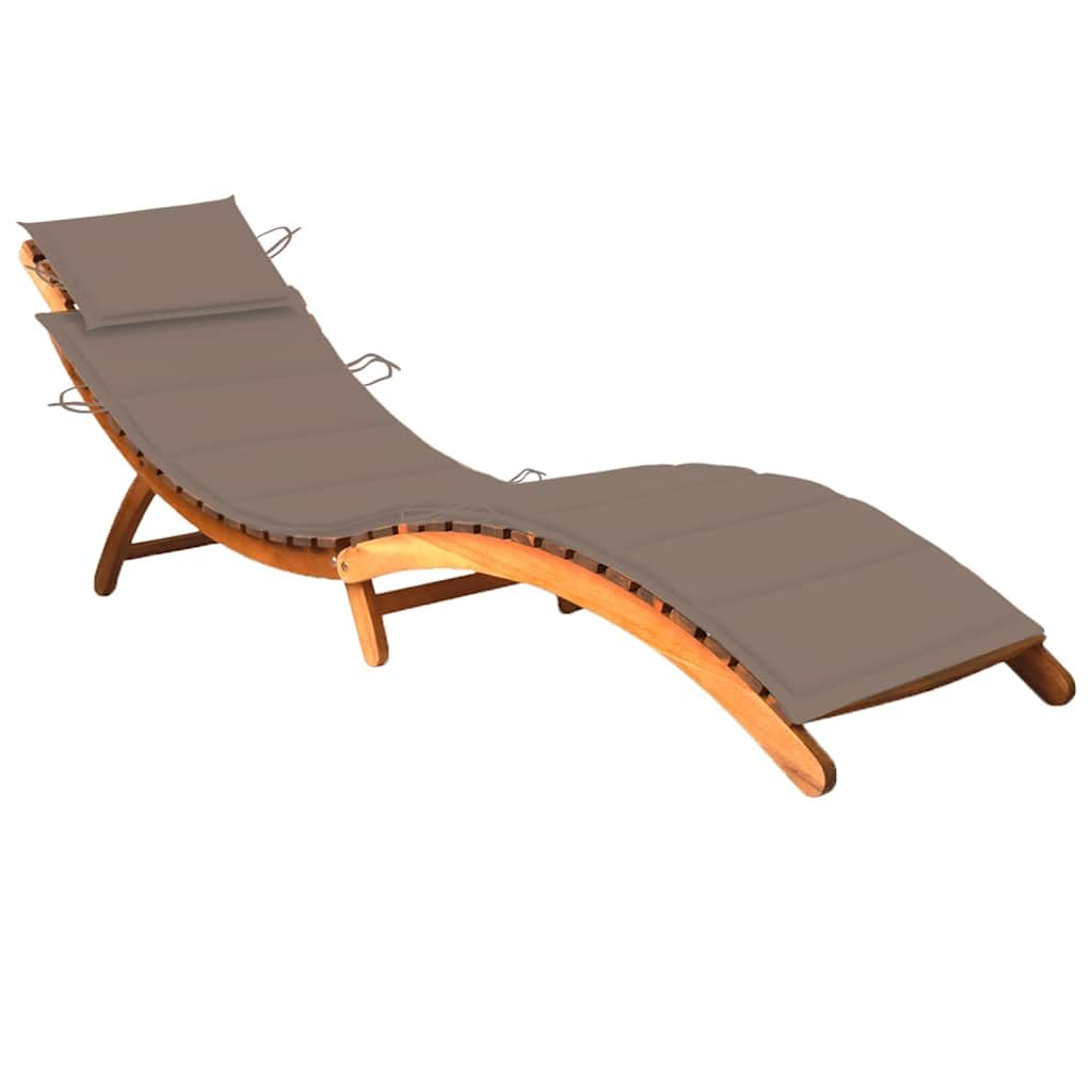 vidaXL Patio Lounge Chair, Outdoor Chaise Lounge Chair with Cushion, Sunlounger, Sunbed for Backyard Poolside Balcony, Retro Style, Solid Acacia Wood