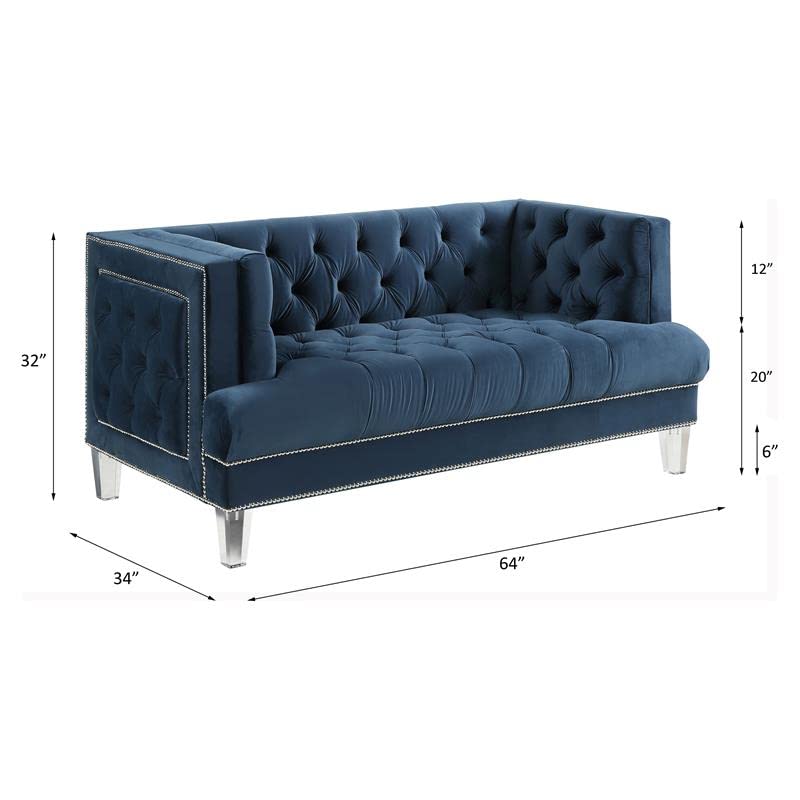 Acme Ansario Button Tufted Velvet Loveseat with Nailhead Trim - Thumbnail 3