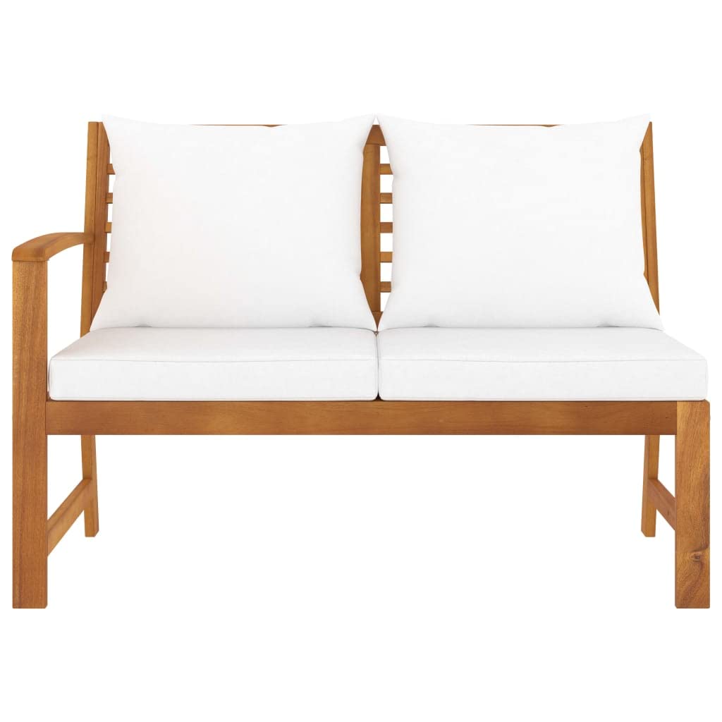vidaXL Cream Cushioned Patio Bench 45.1", Solid Acacia Wood with Weather-Resistant Features and Easy-to-Clean Oil Finish