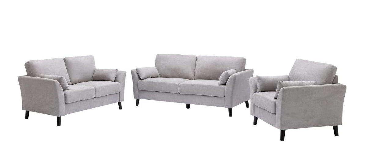 Lilola Home Damian Light Gray Velvet Fabric Sofa Loveseat Chair Living Room Set