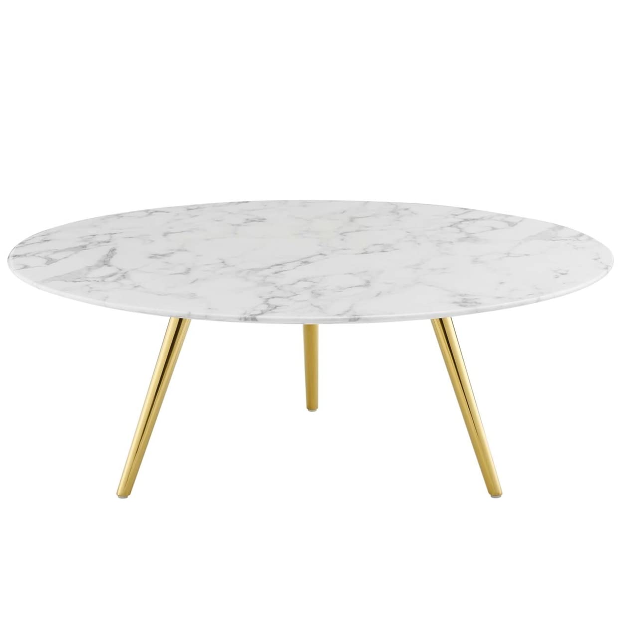 Modway Lippa 40&quot; Round Artificial Marble Coffee Table With Tripod Top, Gold Base