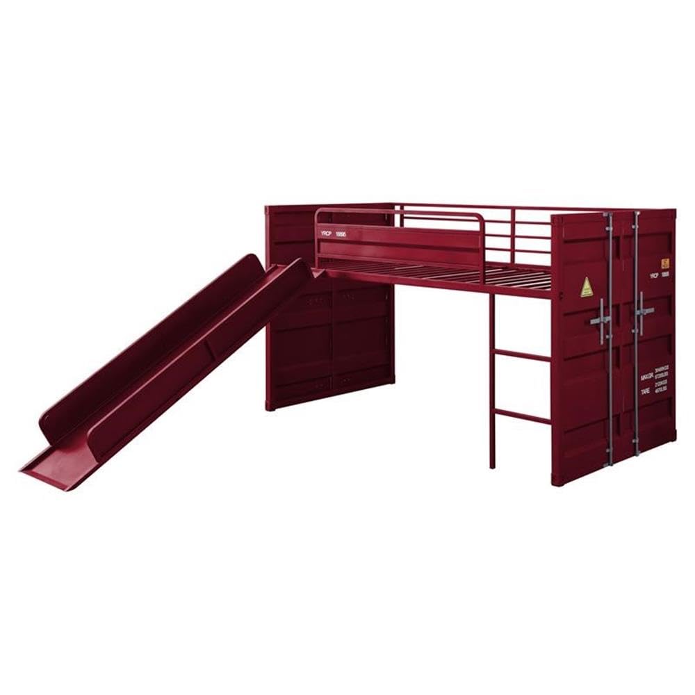 Acme Cargo Twin Metal Loft Bed with Ladder and Slat System in Red