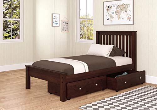 Donco Kids 500-TCP_505-CP Contempory Bed with Dual Underbed Drawers, Twin, Dark Cappuccino