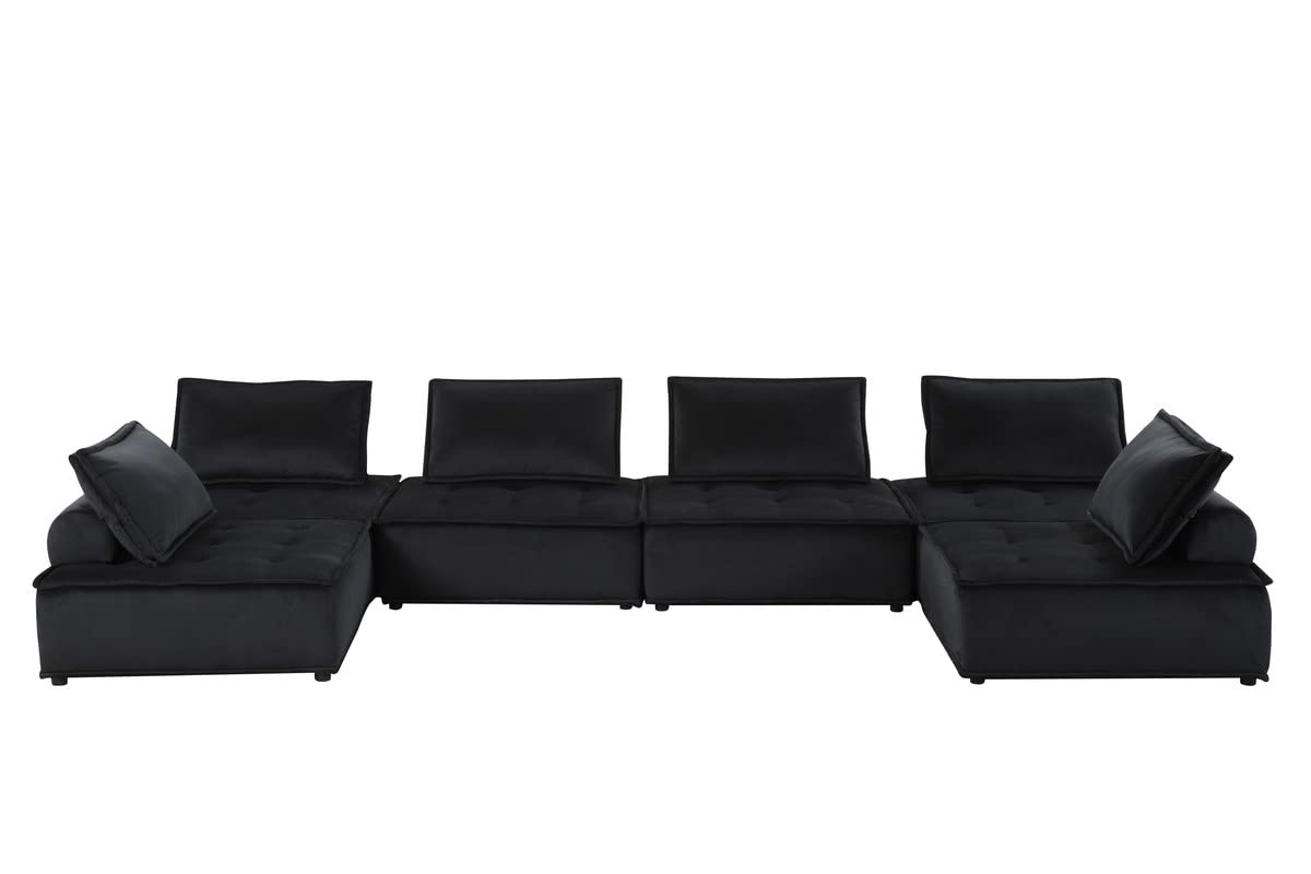 Lilola Home Anna Black Velvet 6-Seater U-Shape Modular Sectional Sofa