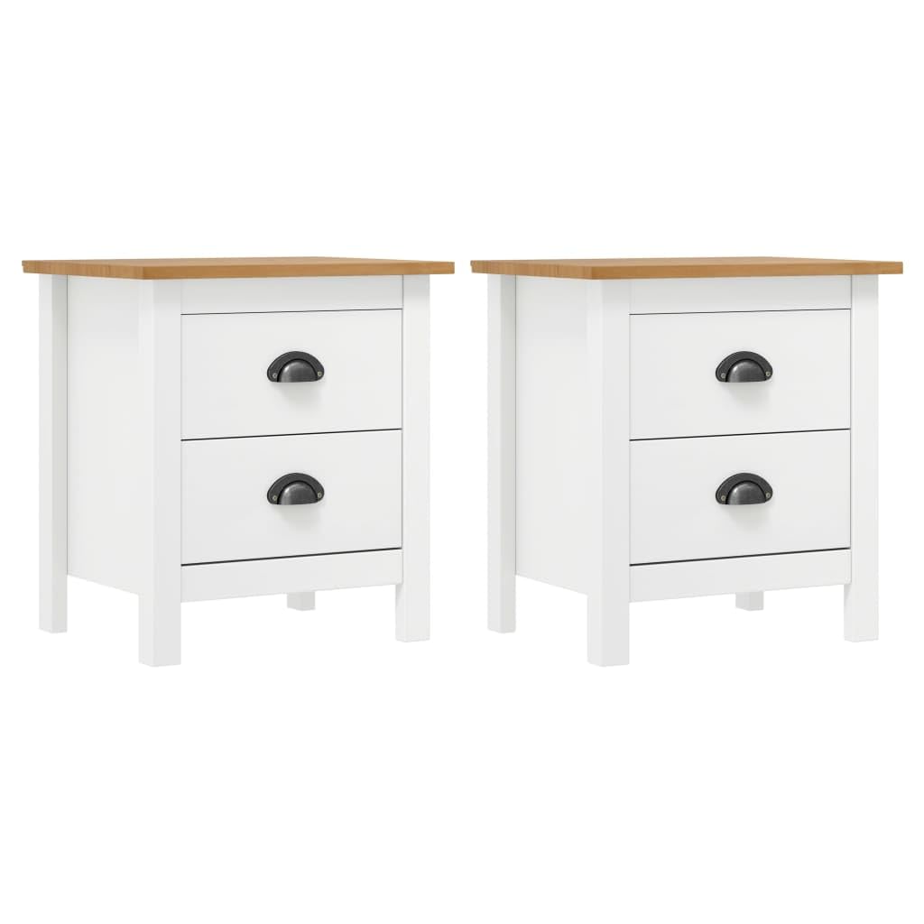 vidaXL Solid Pine Wood Bedside Cabinet Hill - White and Honey Brown, 18.1&quot;x13.8&quot;x19.5&quot;, Scandinavian-Style Side Table with 2 Drawers