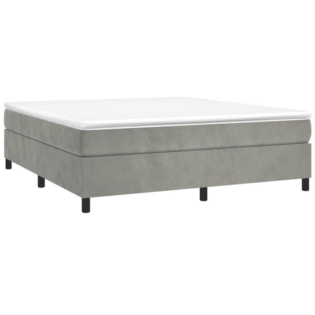 vidaXL Modern Velvet Box Spring Bed Frame - Light Gray, 72"x83.9", California King Size - Engineered Wood Construction, Plywood Support