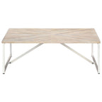 vidaXL Square Coffee Table in White, Solid Mango Wood with Iron Support, Smooth Polished, Painted and Lacquered Finish, Handmade, Scandinavian Style