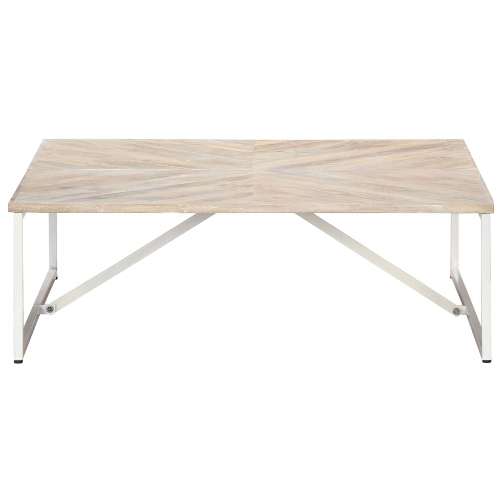 vidaXL Square Coffee Table in White, Solid Mango Wood with Iron Support, Smooth Polished, Painted and Lacquered Finish, Handmade, Scandinavian Style