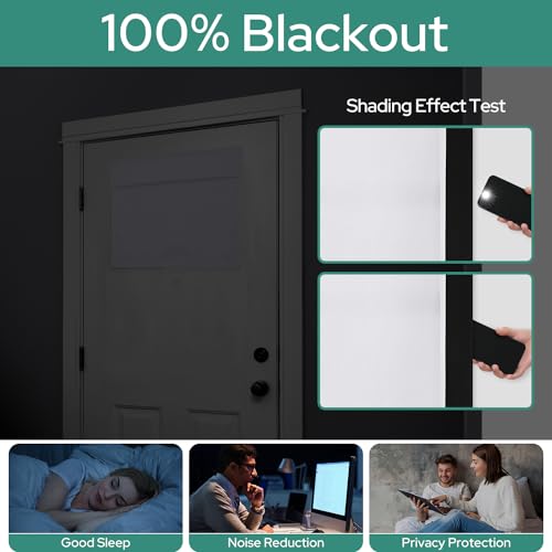 Homeideas 100% Blackout French Door Curtains, Privacy Small Door Curtains For Door Window, 26 X 20 Inch Door Shades For Front Door, Thermal Insulated Door Window Covering, (1 Panel, Greyish White)