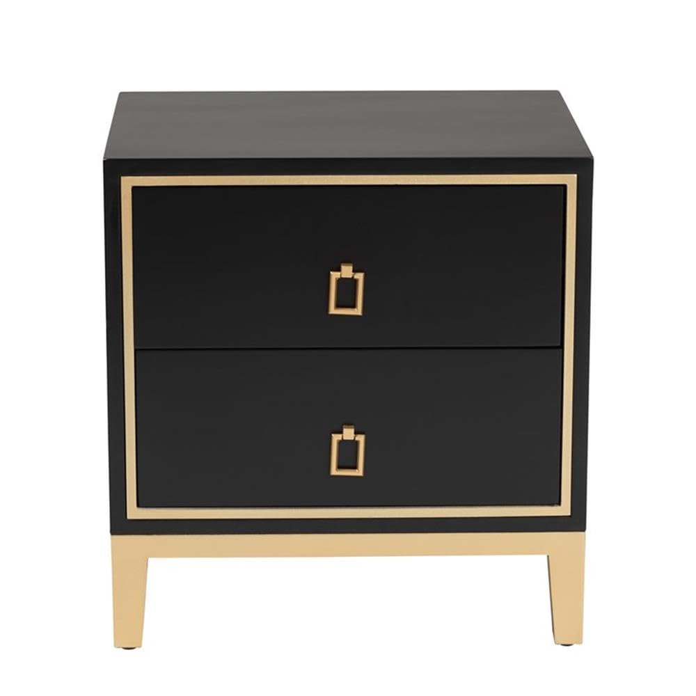 Baxton Studio Donald Black Finished Wood and Gold Metal 2-Drawer End Table