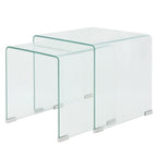 vidaXL Nesting Coffee Table Set of 2, Tempered Safety Glass, Clear Finish, Compact Design, Versatile Usage for Living Room & Bedroom, Modern Scandinavian Style, Easy Storage