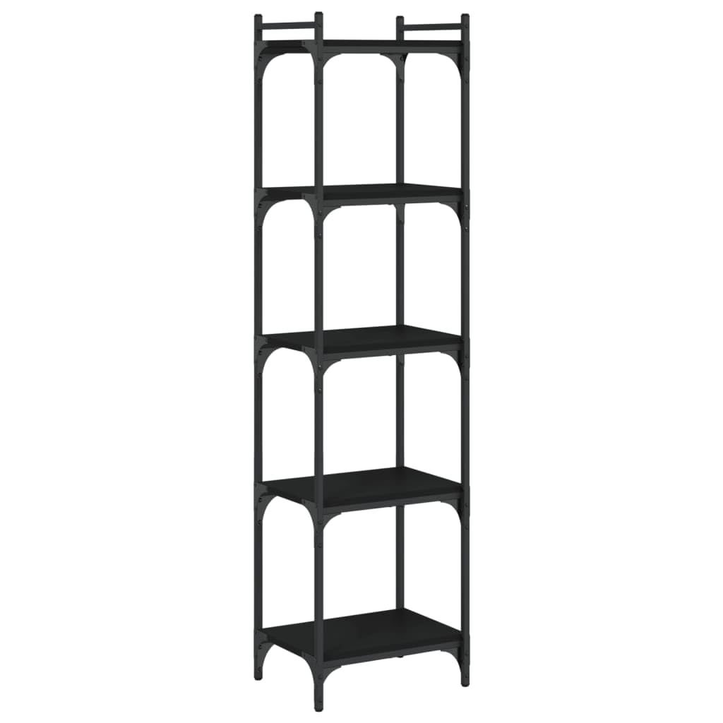 vidaXL Black 5-Tier Bookcase - Industrial Style, Engineered Wood and Metal Frame