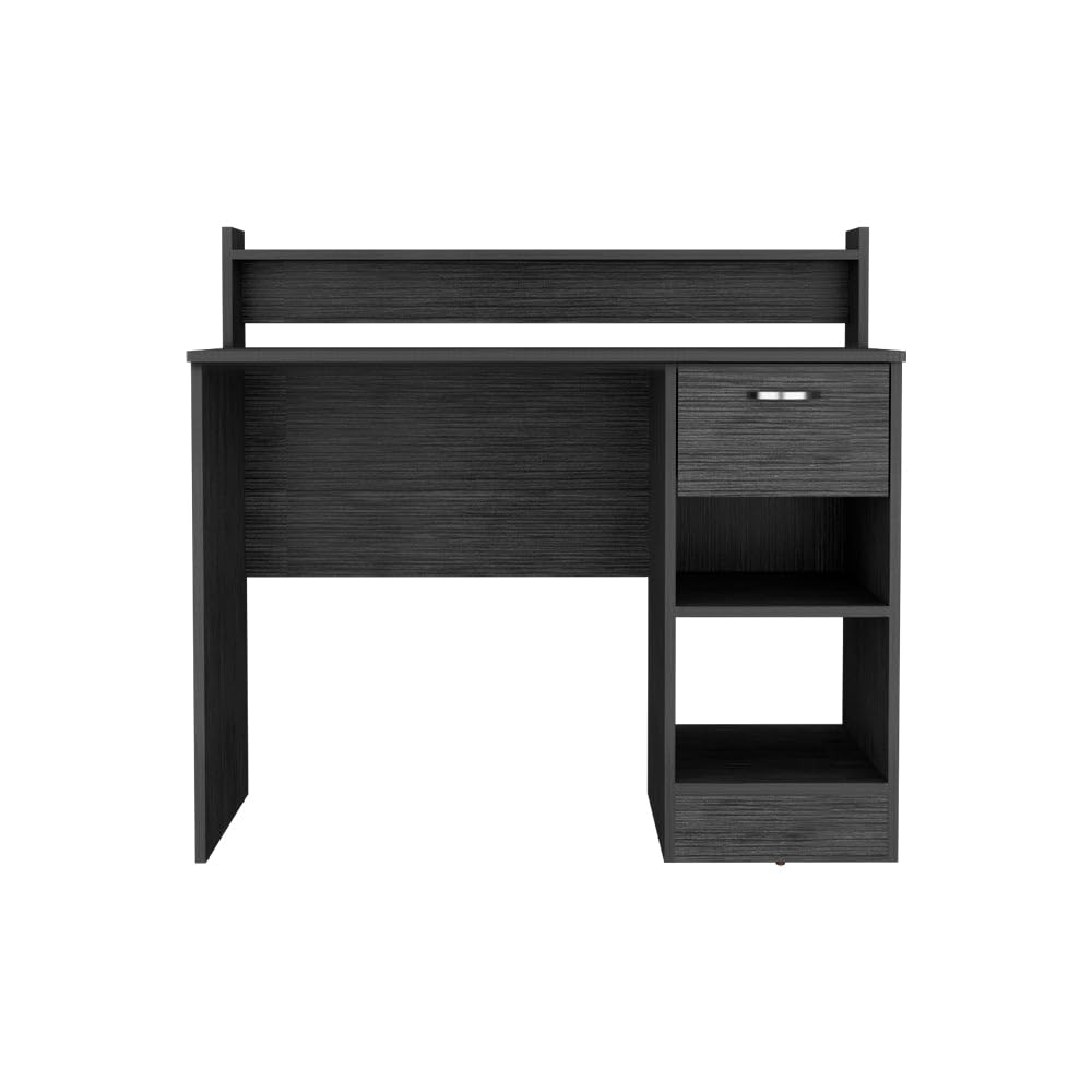 Computer Desk Delmar with Open Storage Shelves and Single Drawer -Smokey Oak
