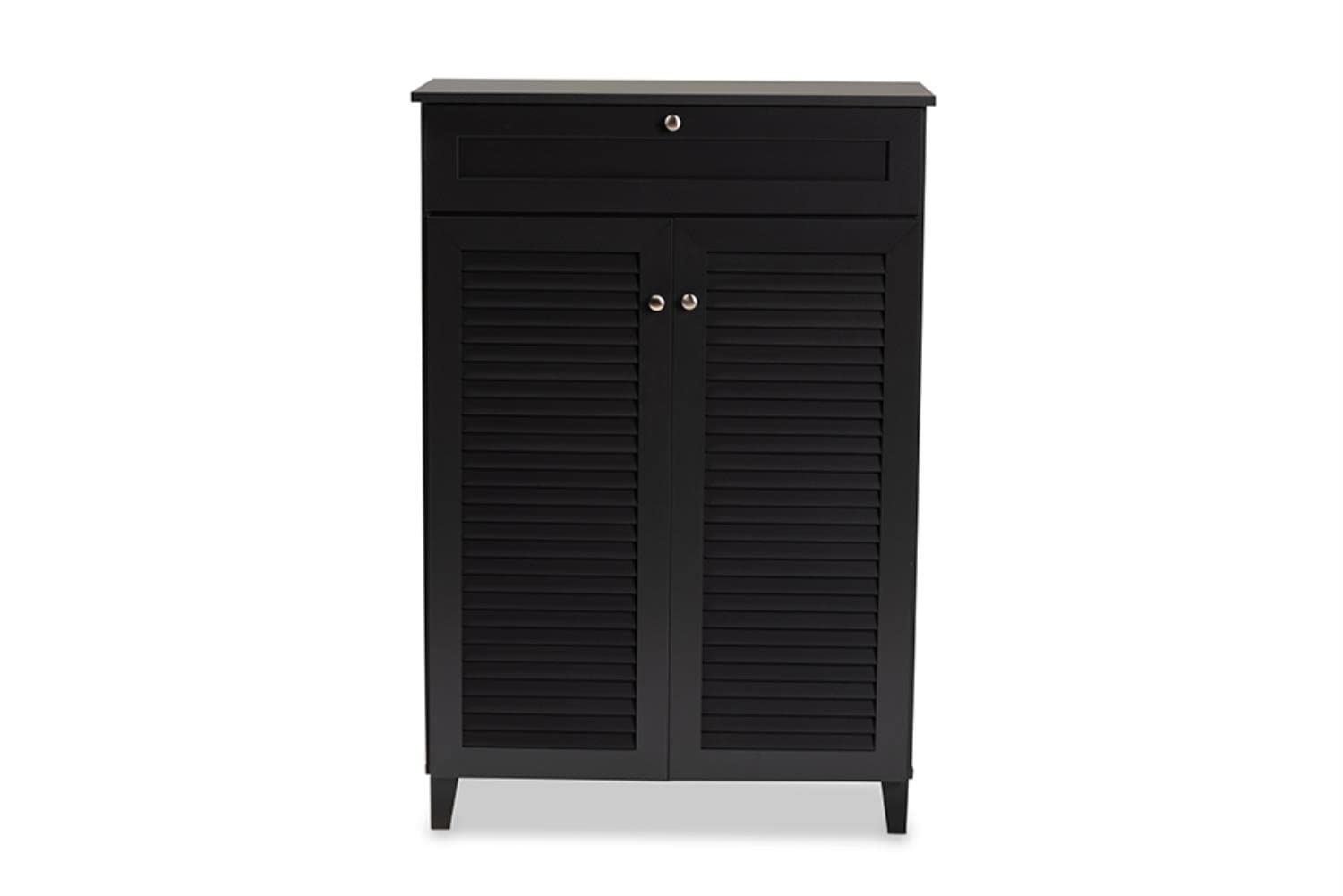Baxton Studio Coolidge Modern and Contemporary Dark Grey Finished 5-Shelf Wood Shoe Storage Cabinet with Drawer