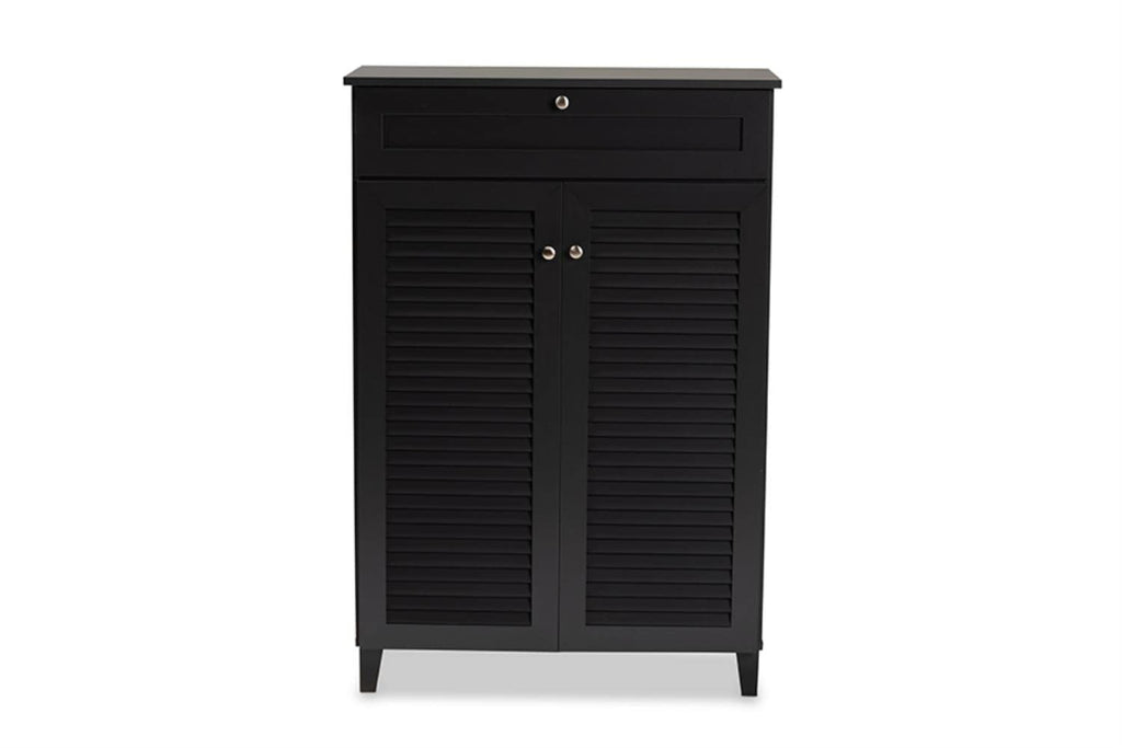 Baxton Studio Coolidge Modern and Contemporary Dark Grey Finished 5-Shelf Wood Shoe Storage Cabinet with Drawer