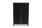 Baxton Studio Coolidge Modern and Contemporary Dark Grey Finished 5-Shelf Wood Shoe Storage Cabinet with Drawer