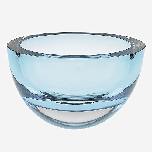 HomeRoots glass Aqua Blue Mouth Blown Polish Crystal Thick Walled Bowl