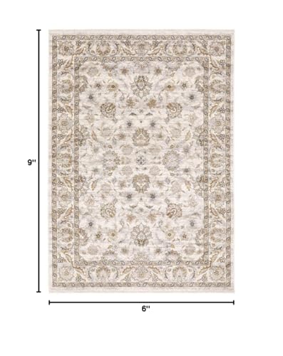 HomeRoots 509398 6 x 9 ft. Ivory & Gray Oriental Power Loom Stain Resistant Rectangle Area Rug with Fringe