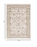 HomeRoots 509398 6 x 9 ft. Ivory & Gray Oriental Power Loom Stain Resistant Rectangle Area Rug with Fringe