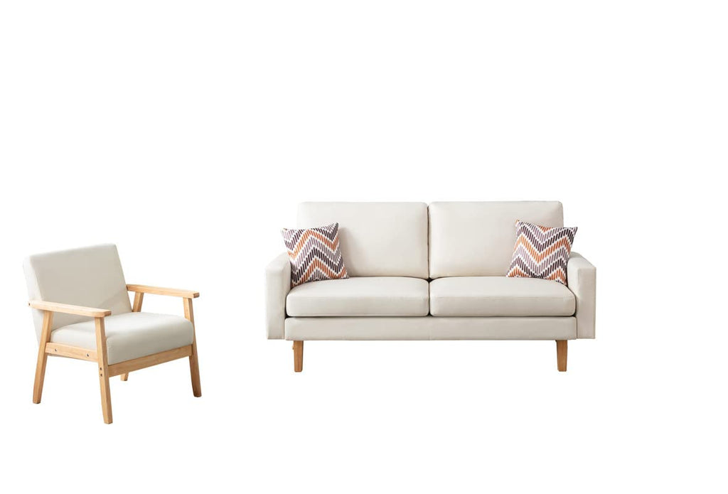 Lilola Home Bahamas Beige Linen Sofa and Chair Set with 2 Throw Pillows