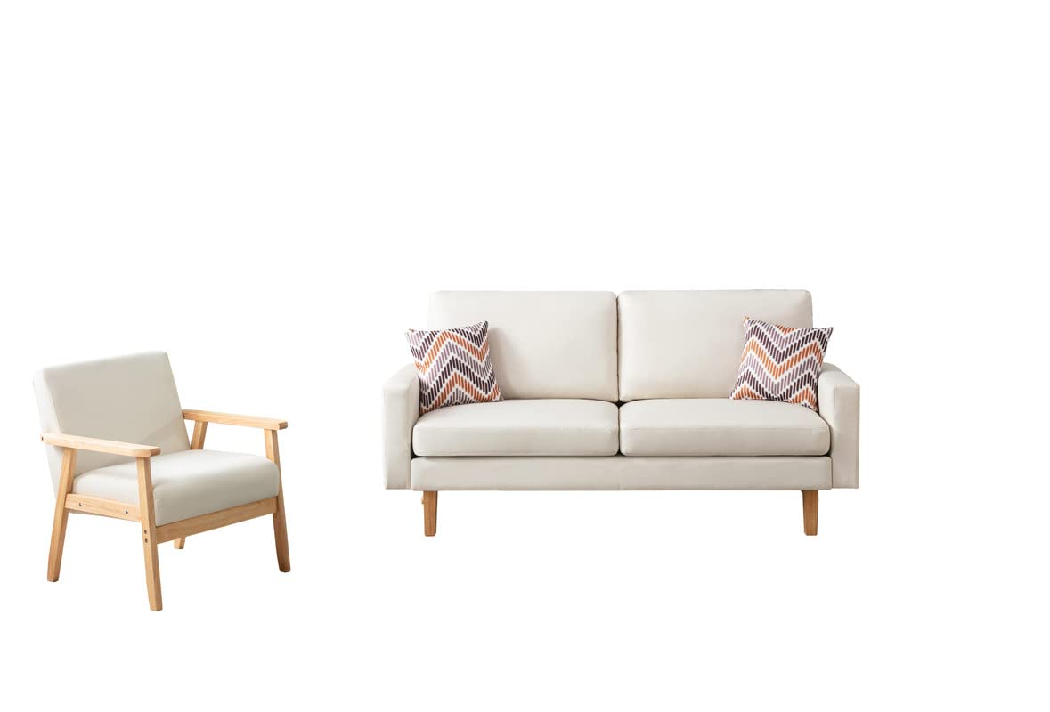 Lilola Home Bahamas Beige Linen Sofa and Chair Set with 2 Throw Pillows