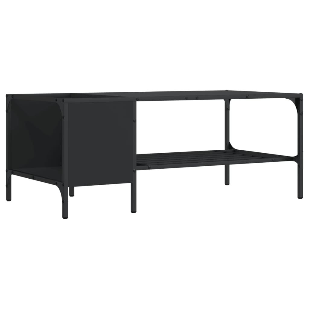 vidaXL Black Coffee Table with Rack - Elegant Sofa Table for Living Room with Side Storage Rack and Adjustable Feet - Engineered Wood and Metal Frame.