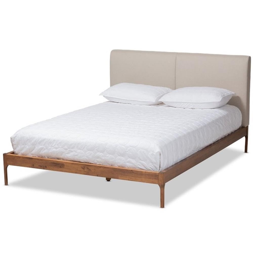 Baxton Studio Aveneil Mid-Century Modern Fabric Upholstered QueenPlatform Bed