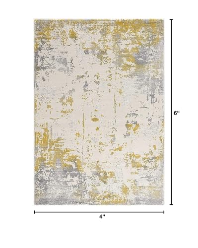 HomeRoots 100% High Grade Polypropylene 4â€ x 6â€ Gold and Gray Abstract Area Rug
