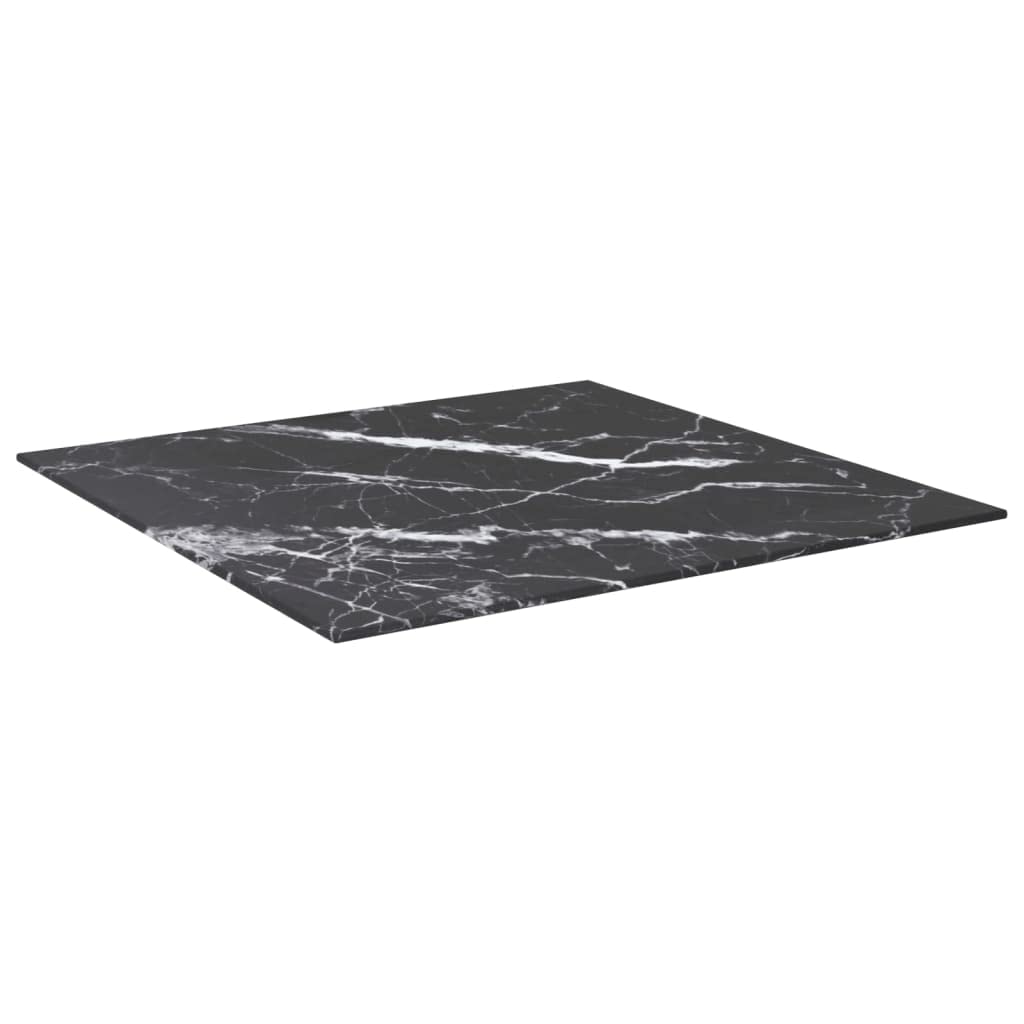 vidaXL 23.6&quot; x 23.6&quot; Black Tempered Glass Table Top with Marble Design - Durable Square Glass Piece for Dining and Coffee Tables