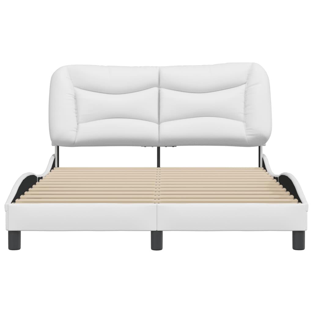 vidaXL White Faux Leather Full-Sized Bed Frame with Headboard - Modern Bedroom Furniture Designed for 53.9x74.8 Mattresses