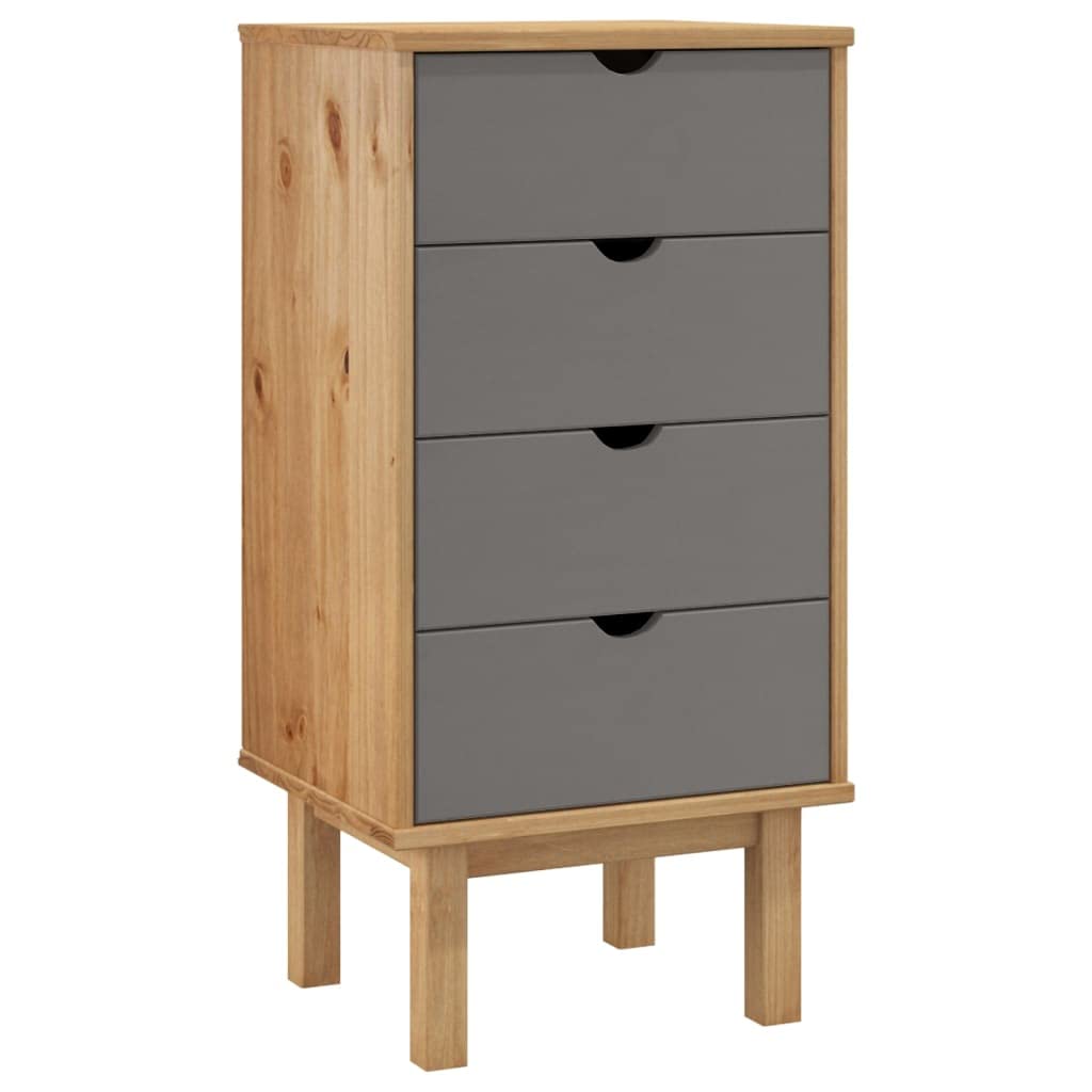 vidaXL Solid Wood Drawer Cabinet OTTA in Brown and Gray – Four-Drawer Pine Wood Cabinet in Scandinavian Style – 18.1&quot;x15.6&quot;x35.4&quot;