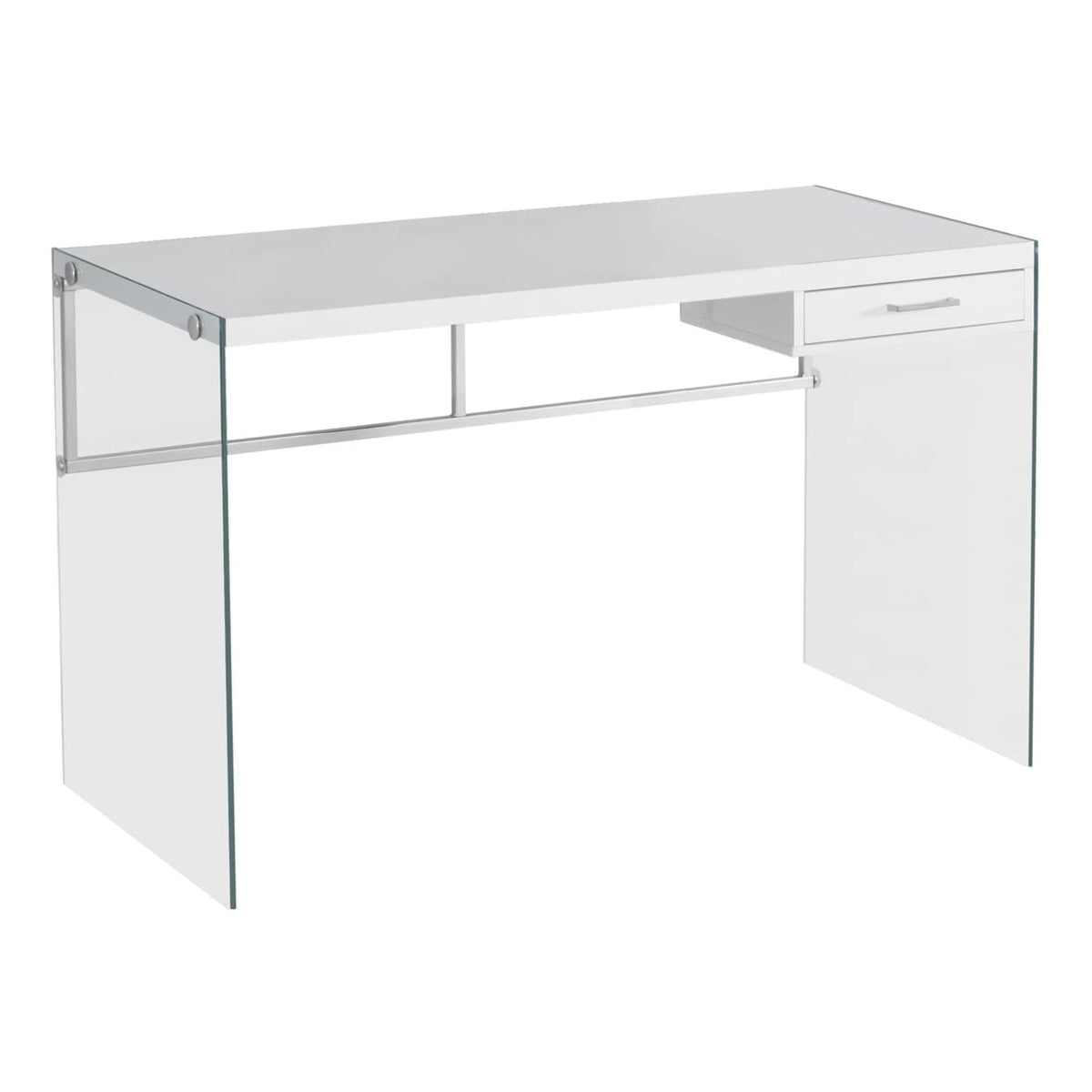 23.75' x 48' x 30' White Clear Particle Board Glass Metal Tempered Glass Computer Desk