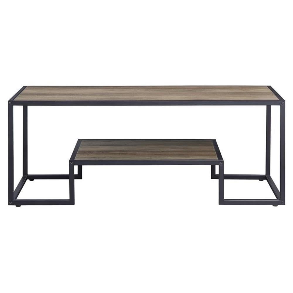 Acme Idella Wooden Coffee Table with 1 Tier Shelf in Rustic Oak and Black