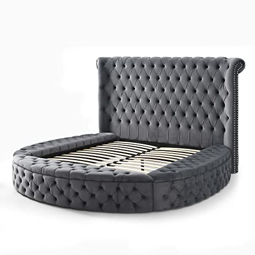 Better Home Products Elizabeth Upholstered Round Storage King Bed In Gray